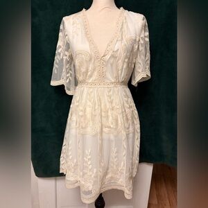 Haute Monde Cream Lace Midi Dress